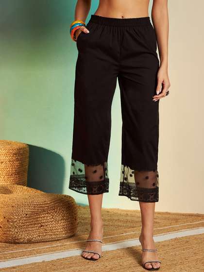 Sangria Women
                        Embroidered Straight Fit Pure Cotton Palazzos
