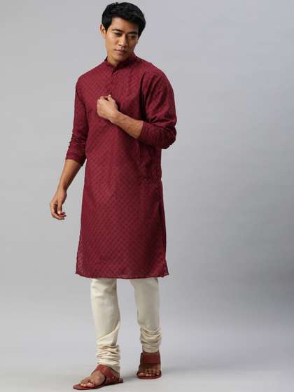 Majestic Man Men Geometric Embroidered Kurta