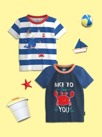 Nauti Nati Boys Pack Of 2 Graphic Printed Bio Finish Pure Cotton T-shirt