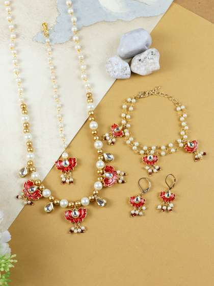Asthetika Kids Girls
                    Kundan Studded & Beaded Lotus Jewellery Set