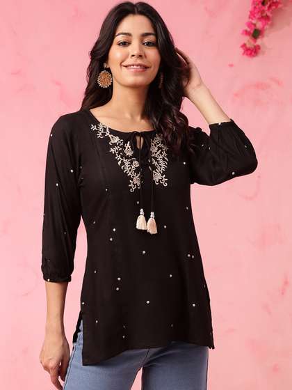 Anouk X fwd Ethnic Motifs Embroidered Panelled Straight Short Kurti