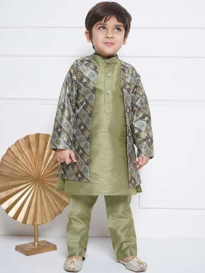 Aj DEZInES Boys
                          Floral Embroidered Mandarin Collar Straight
                          Kurta With Pyjama