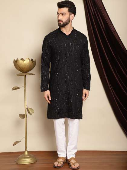 Anouk Men Ethnic Motifs Embroidered Regular Mirror Work Pure Cotton Kurta With Pyjama