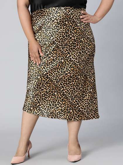 Oxolloxo Plus Size Printed Midi Skirt
