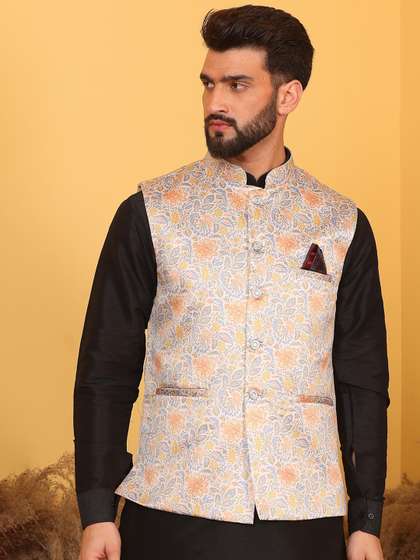 Armaan Ethnic Printed Satin Nehru Jacket