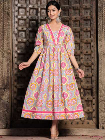 KALINI Women
                          Ethnic Motifs Printed Floral Anarkali Kurta