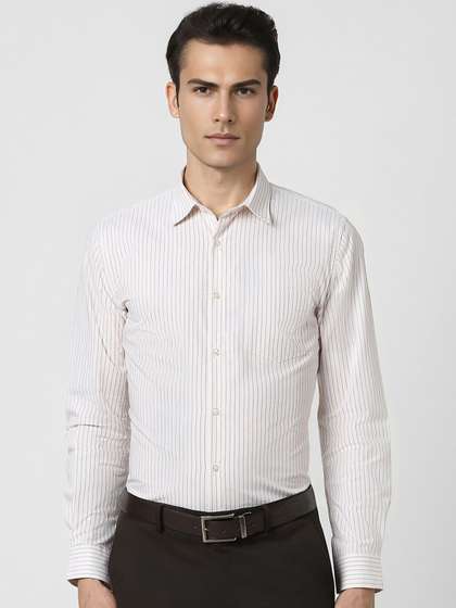Peter England Spread
                        Collar Long Sleeves Slim Fit Striped Formal
                        Shirt