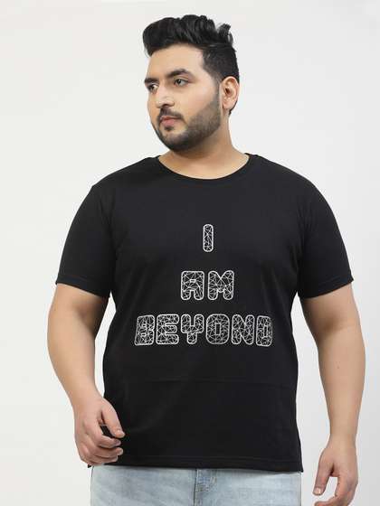 plusS Plus Size Typography Printed Round Neck Short Sleeves Cotton T-shirt