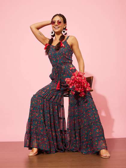QUIERO Printed Culotte
                      Jumpsuit with Ruffles