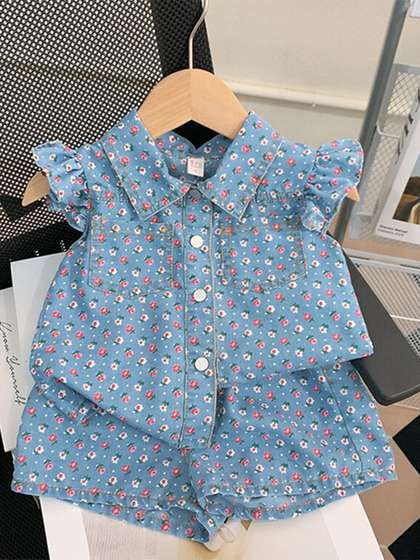 INCLUD Girls Floral
                    Printed Shirt with Shorts