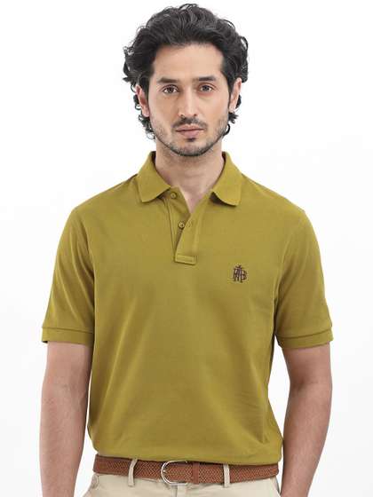RARE RABBIT Men Embroidered Spread Collar Half Sleeve Cotton Regular Fit Polo T-Shirt