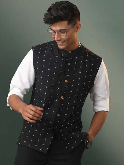 VASTRAMAY Printed Cotton Nehru Jacket