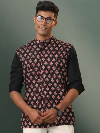 VASTRAMAY Printed Cotton Nehru Jacket