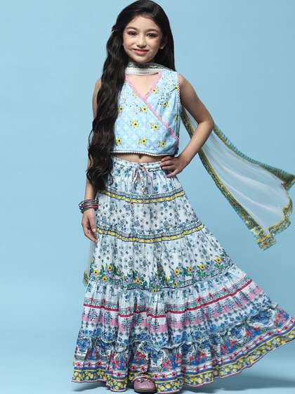 Biba Girls Printed
                          Ready to Wear Lehenga & Blouse With
                          Dupatta