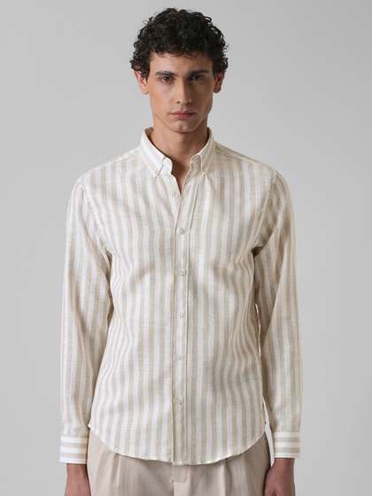 Banana Club Striped
                        Printed Button-Down Collar Casual Shirt