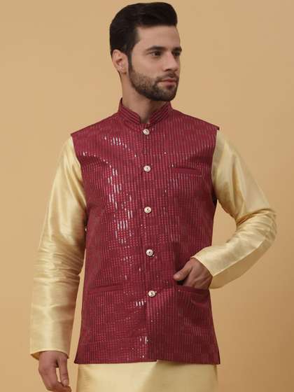 KRAFT INDIA Embroidered Woven Nehru Jacket