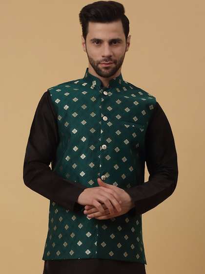 KRAFT INDIA Embellished Woven Nehru Jacket
