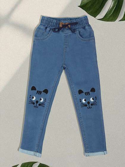F2M Boys Embroidered
                    Slim Fit High-Rise Denim Regular Trousers