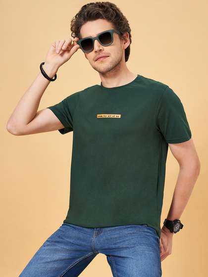 People Green Round Neck Slim Fit Pure Cotton T-shirt