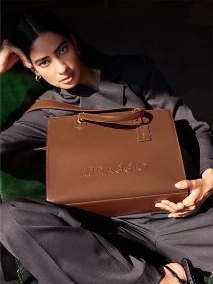MIRAGGIO Ace Brown Structured Tote Bag with Detachable Shoulder Strap