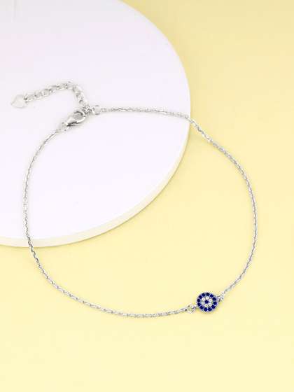GIVA Rhodium-Plated
                        925 Sterling Silver Evil Eye Anklets