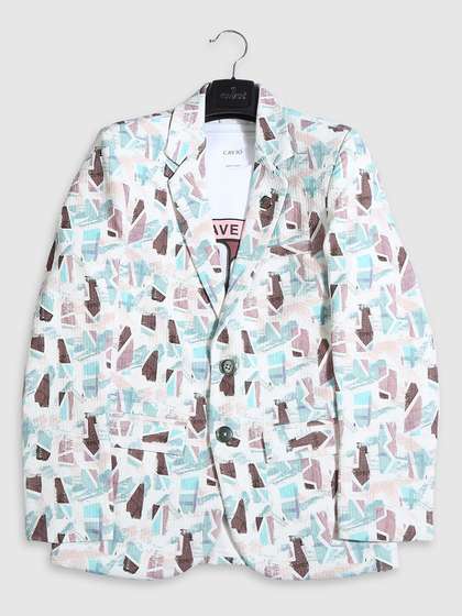 CAVIO Boys Printed
                      Pure Cotton Single-Breasted Blazer With Crew-Neck
                      T-Shirt