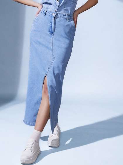 STREET 9 Blue Denim
                        Pencil Midi Skirts