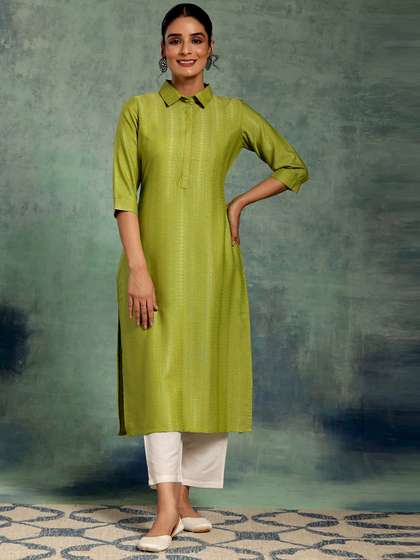 Libas Striped Shirt Collar Pathani Kurta