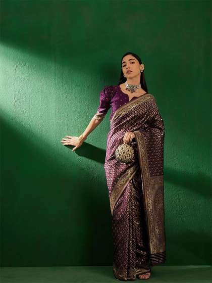 Sangria Ethnic
                          Motifs Woven Design Banarasi Saree