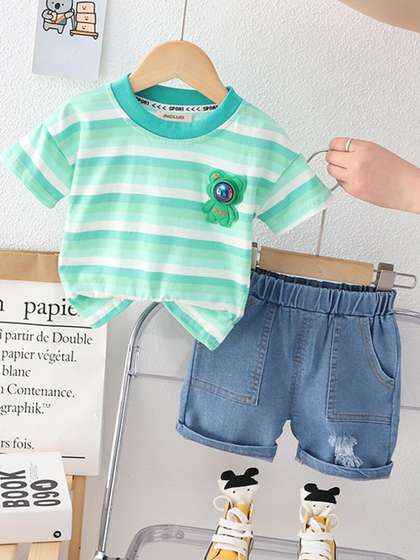 INCLUD Boys Striped
                      T-Shirt With Shorts