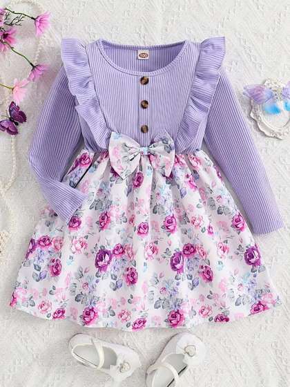 BAESD Girls Round Neck
                    Floral Print Fit & Flare Dress
