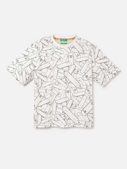 United Colors of Benetton Boys Printed Pure Cotton Pockets Boxy T-shirt