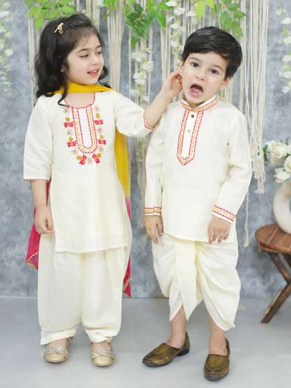 BownBee Girls Ethnic
                    Motifs Yoke Design Regular Thread Work Kurta With
                    Salwar & Dupatta