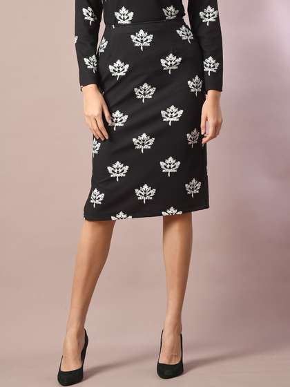HERE&NOW Printed Straight Midi Skirt