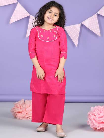 Sangria Girls Floral
                    Embroidered Pure Cotton Straight Kurta With
                    Palazzos