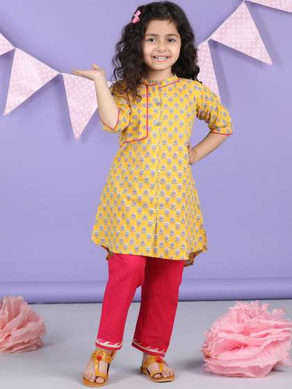 Sangria Girls Floral
                    Printed Pure Cotton A-Line Kurta With Trousers