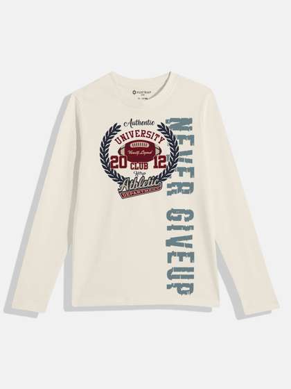 Huetrap Boys Typography Printed Applique T-shirt