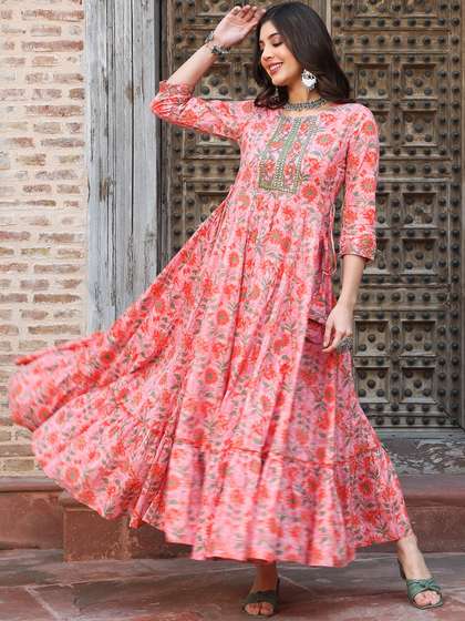 GULMOHAR JAIPUR
                        Floral Printed Cotton A-Line Ethnic Dress