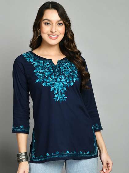 QAZMI Kashmiri Aari Embroidered Straight Kurti