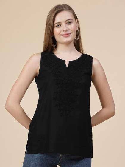 QAZMI Kashmiri Aari Work Sleeveless Kurti