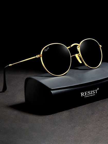 RESIST EYEWEAR
                        UNISEX Gold Black UV Protected Round Sunglasses