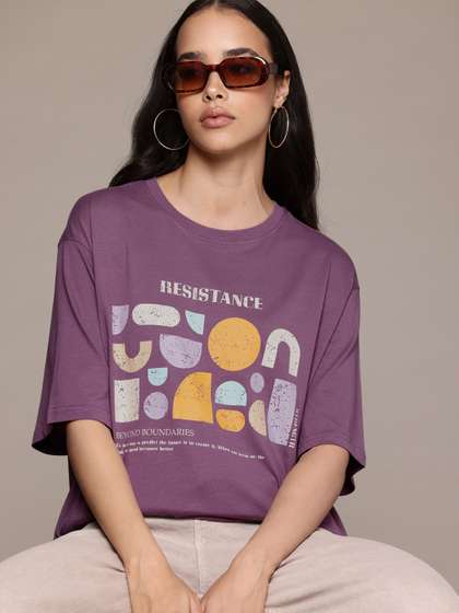 The Roadster
                          Lifestyle Co. Printed Pure Cotton Oversized
                          T-shirt