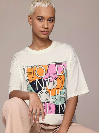 The Roadster
                          Lifestyle Co. Typography Print Oversized Pure
                          Cotton T-shirt