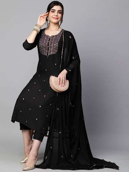 GoSriKi Women Ethnic Motifs Embroidered Regular Kurta With Trousers & Dupatta