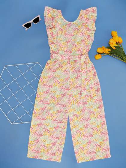 YU by Pantaloons Girls
                    Floral Printed Jumpsuit With Belt