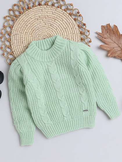 Yellow Apple Girls Cable
                    Knit Turtle Neck Woollen Pullover
