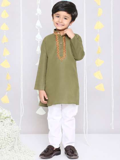 KID1 Boys Ethnic Motifs
                    Embroidered Thread Work Pure Cotton Kurta With
                    Pyjamas