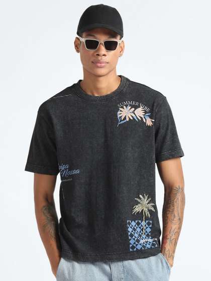 Flying Machine Graphic Printed Pure Cotton Oversized T-shirt