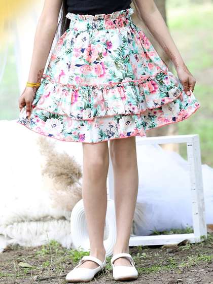 Cutiekins Girls Floral
                    Printed Layered Flared Above Knee Length Skirt