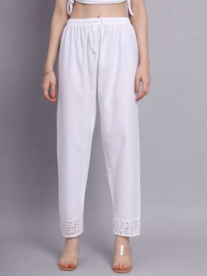 KALINI Lace Pure
                        Cotton Straight Ethnic Palazzos